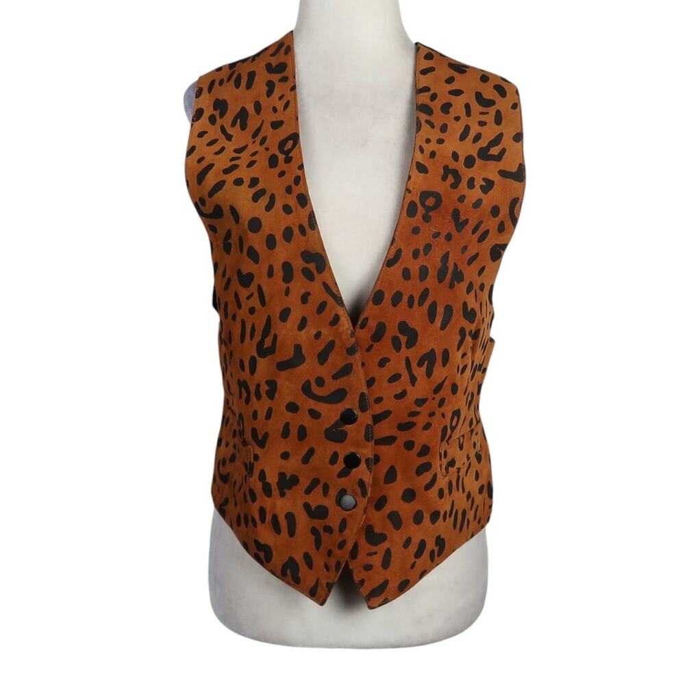 Vintage 90s Cedars Brown and Black Leopard Print Nubuck Leather Vest M